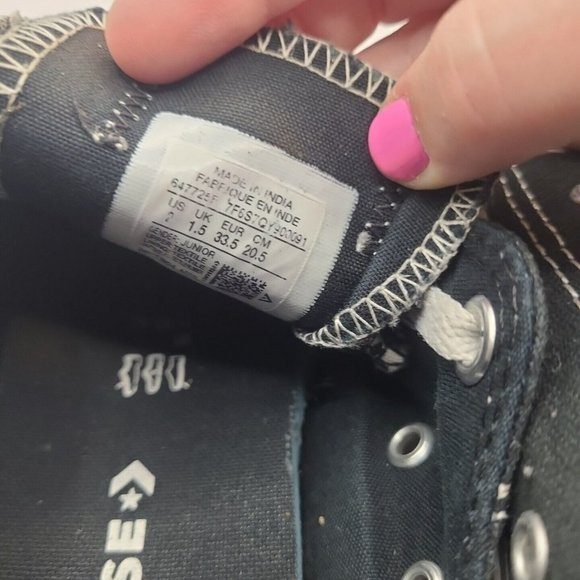 Converse All Star Floral Double Tongue Youth Sneakers Size 2 Black Canvas - Picture 6 of 6